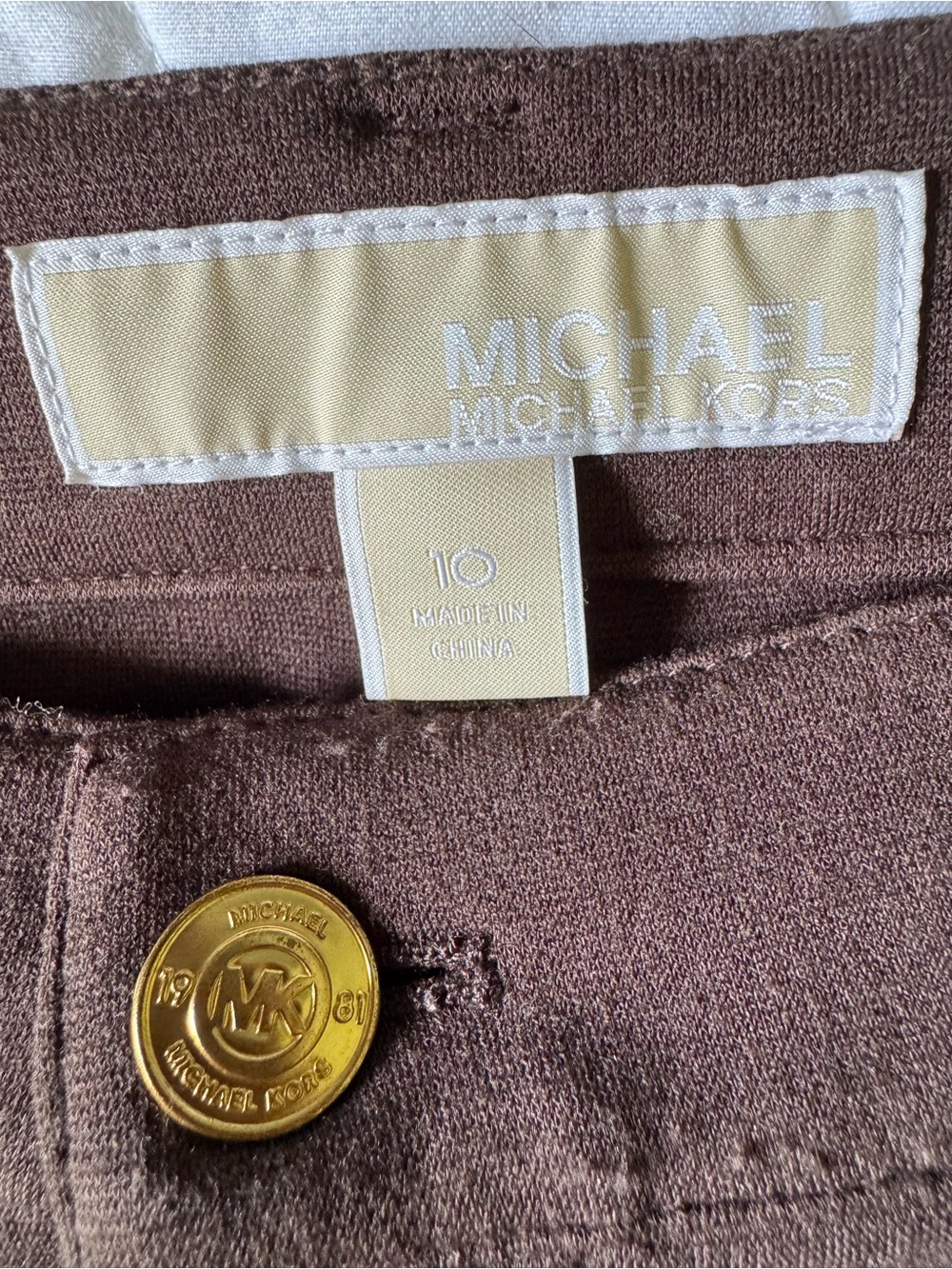 Michael Kors Brown Ponte Pants with Gold Logo Button - Picture 4 of 5